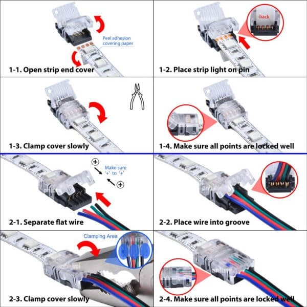 LED Strip zu Strip Verbinder 4 polig anschliessen