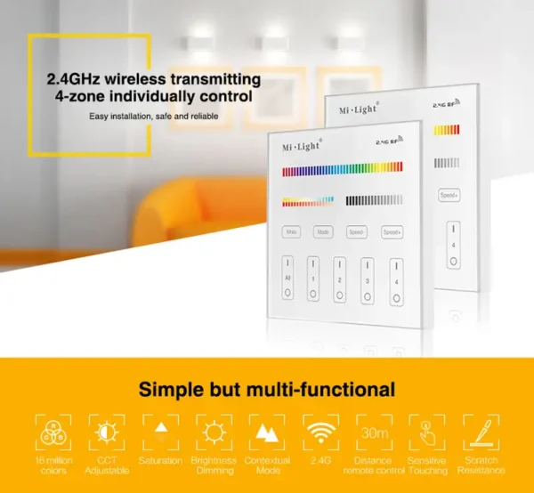 mi light t4 led rgbcct touch panel controller 4 zone 2 4g wandschalter