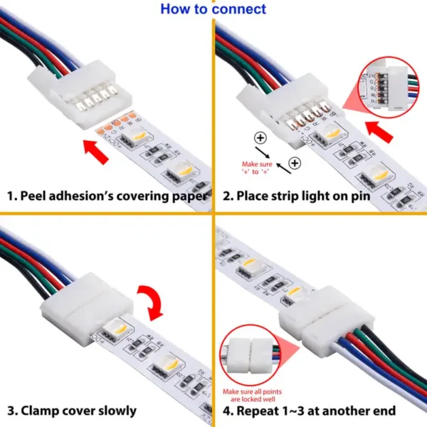 led schnellverbinder 5 polig stecker bruecke fuer 10mm breite rgbw streifen strip zu strip