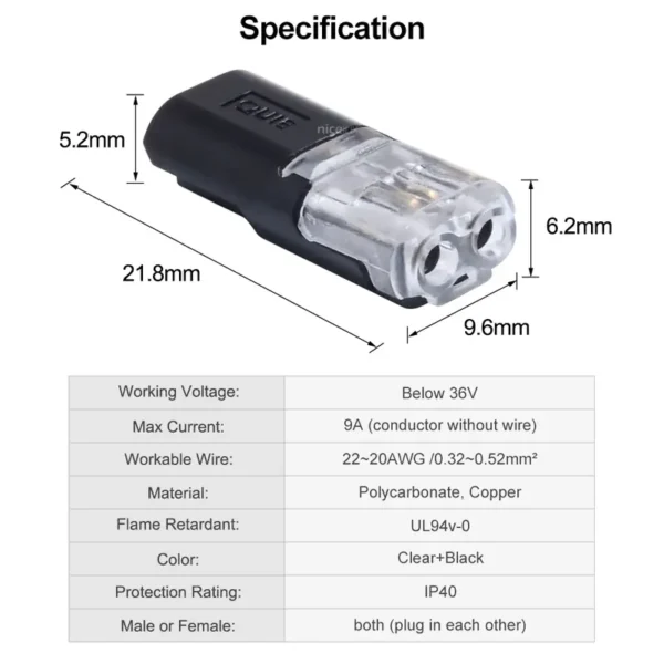 2 PIN Kabel Stecker PWJ-I2 Datenblatt