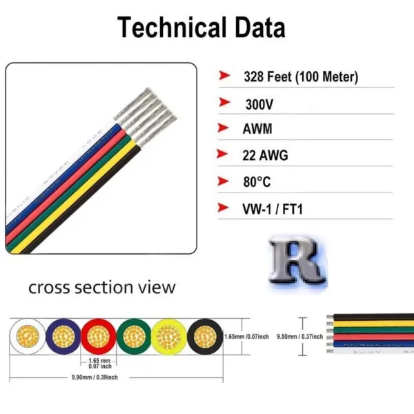 led kabel 6 adrig 100m anschluss draht 22 awg