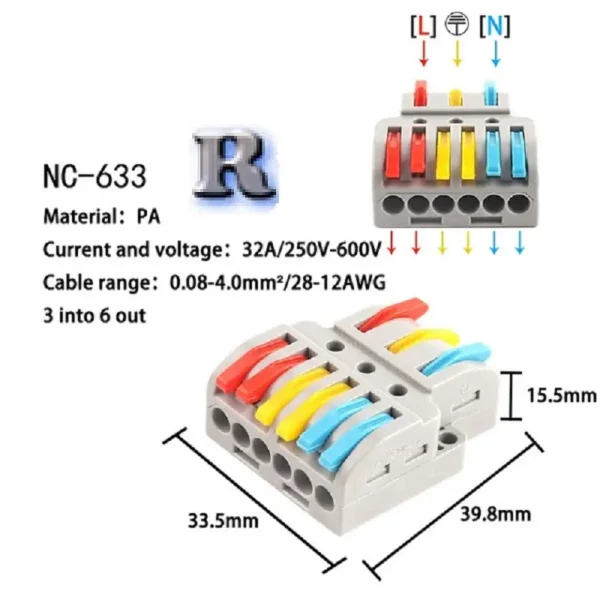 NC-633 Hebelklemme 6 Polig Anschluss Klemme