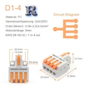 D1-4 Mini Kabelverbinder 1 zu 4 polig