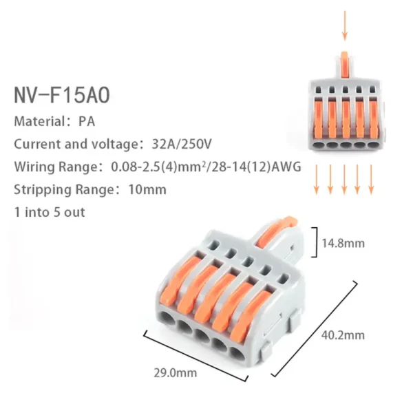 NV-F15 Kabel Abzweigklemmen Splitter 1 zu 5 polig