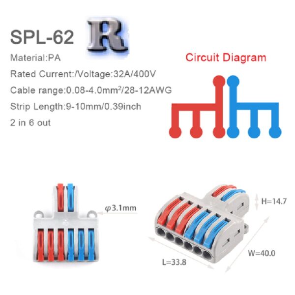 ryslux sp 62 kabel verbinder leiter kabel eletrische leitung draht splitter 2 zu 6 pol