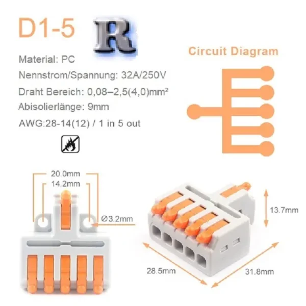 D-15 Mini Quick Abzweigklemme 5 Polig