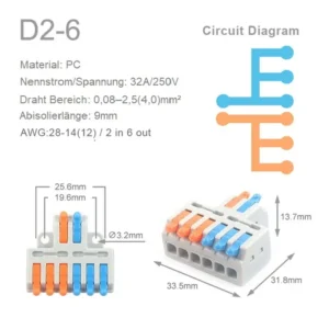 d2 6 mini hebelklemme 6 polig leiter draht kabel klemme 2 phsen push in schnellverbinder 1