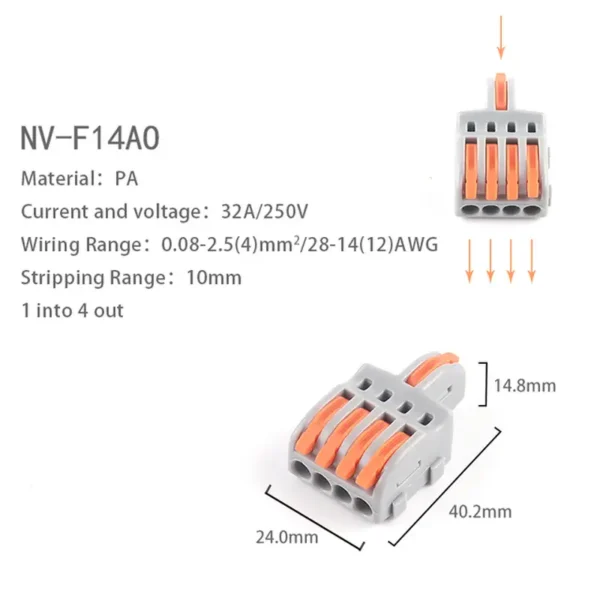NVF-14 Abzweigklemme 4 Polig Push-In 1 Pin Splitter