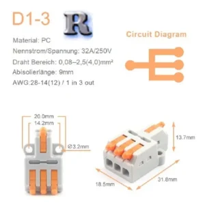 D1-3 Mini Abzweigklemme 3 polig Anschlussklemme