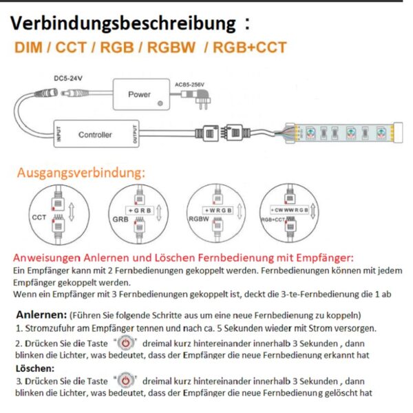 anschliessen stripe masse 2 4g mini fernbedienung mit streifen strip controller kabellos