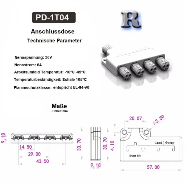 LED Kabel Verteiler Box 4-fach Daten