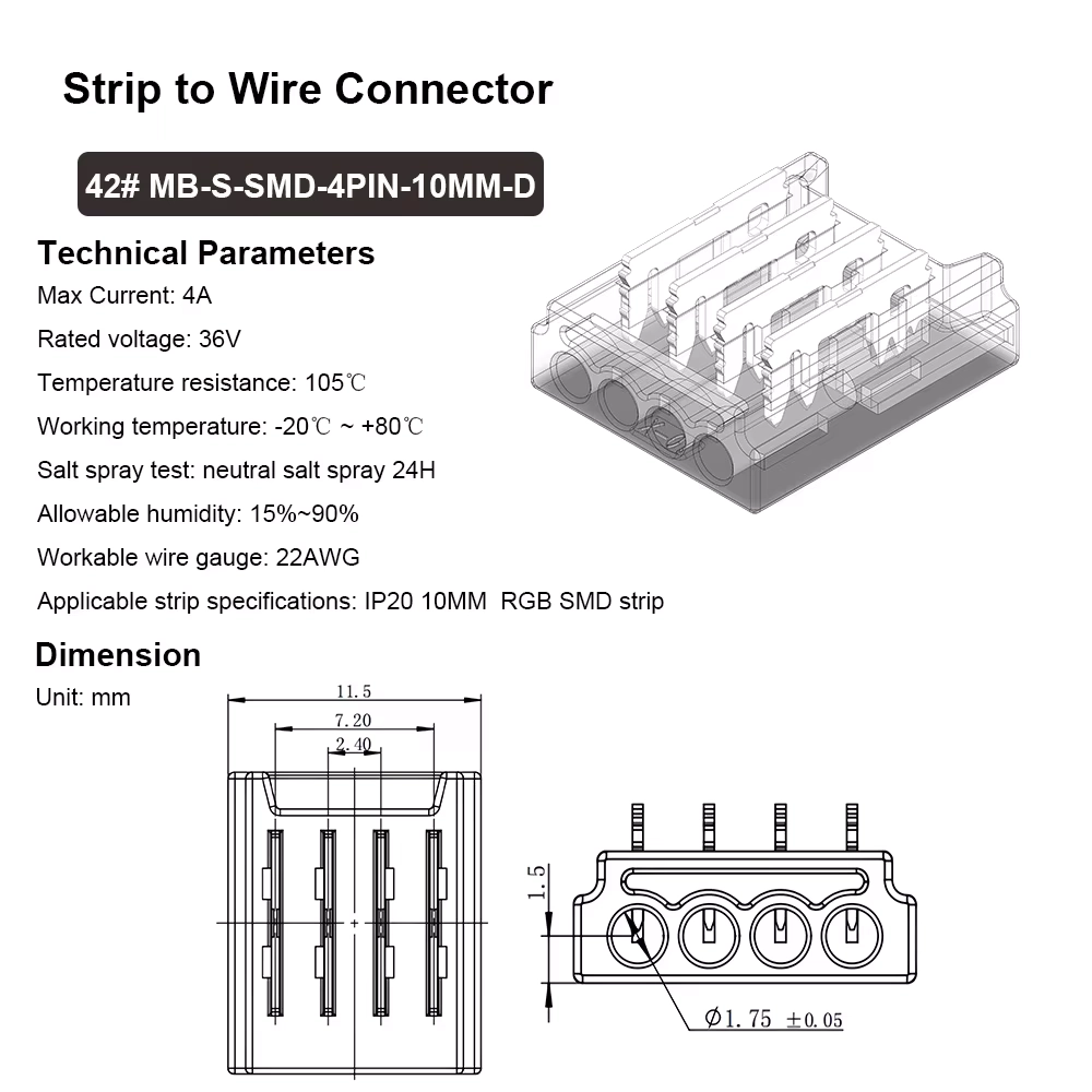 Mini LED Strip Verbinder 2 4 5 6 PIN Kabel Anschluss Stecker 10mm 12mm Streifen 4 Mini LED Verbinder 4 polig Kabel Anschluss Stecker Daten 10mm RGB Stripe Streifen