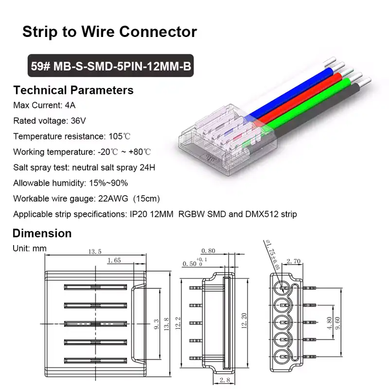 Mini LED Strip Verbinder 2 4 5 6 PIN Kabel Anschluss Stecker 10mm 12mm Streifen 5 Mini LED Verbinder 5 polig Kabel Anschluss Stecker Daten 10mm RGBW Stripe Streifen