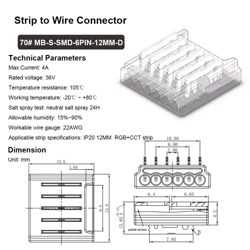 Mini LED Strip Verbinder 2 4 5 6 PIN Kabel Anschluss Stecker 10mm 12mm Streifen 7 Mini LED Verbinder 6 polig Kabel Anschluss Stecker Daten 12mm RGB CCT Stripe Streifen