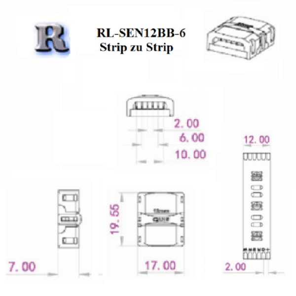 6 PIN LED Streifen Verbinder Strip zu Strip an Kabel Stecker Anschluss