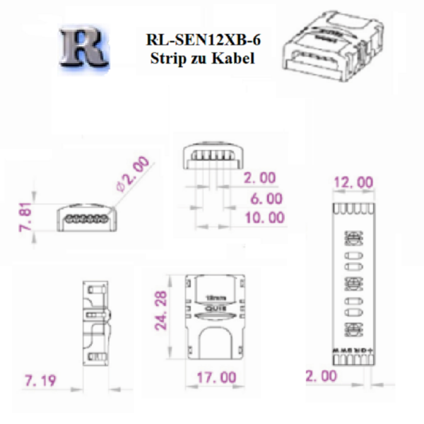 6 PIN LED Streifen Verbinder Strip zu Strip an Kabel Stecker Anschluss