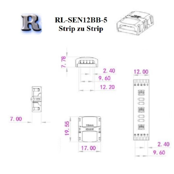 LED Verbinder Eckverbinder Strip zu Strip Kabel an Streifen 2 4 5 6 Pin 10/12 mm