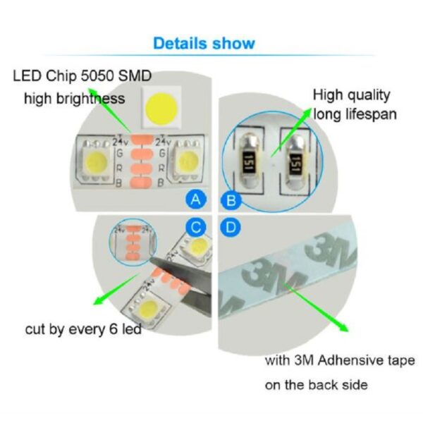 24V LED Streifen Kaltweiss 6500K SMD 5050 IP65 Wasserdicht 300 Leds dimmbar